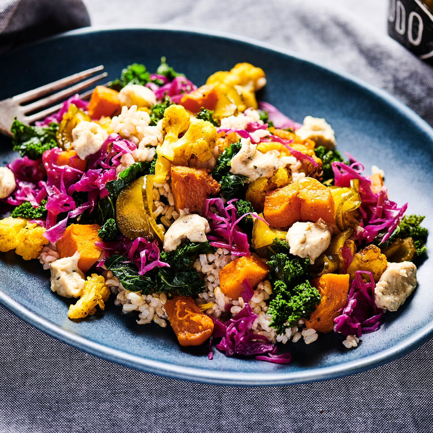 Buddha Bowl with Hemp Seed Hummus, Lemon Vinaigrette