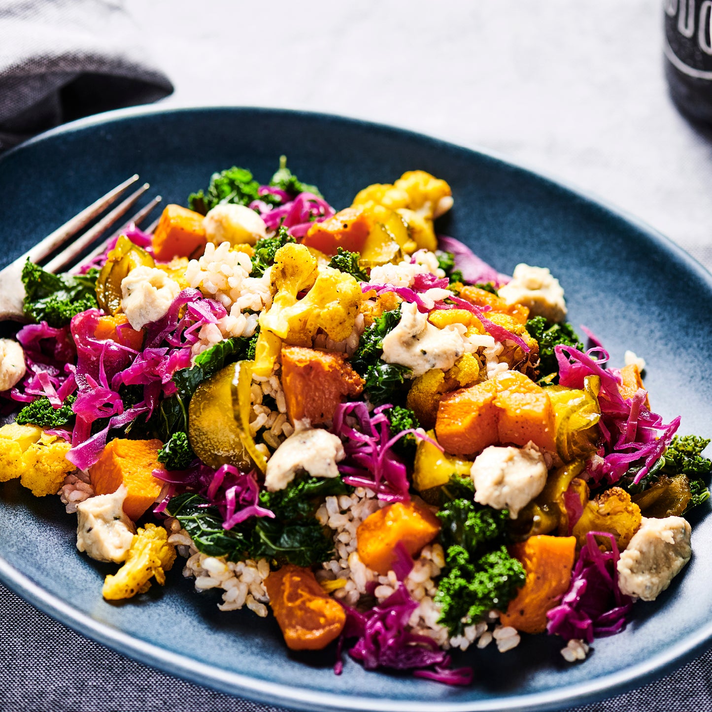 Buddha Bowl with Hemp Seed Hummus, Lemon Vinaigrette