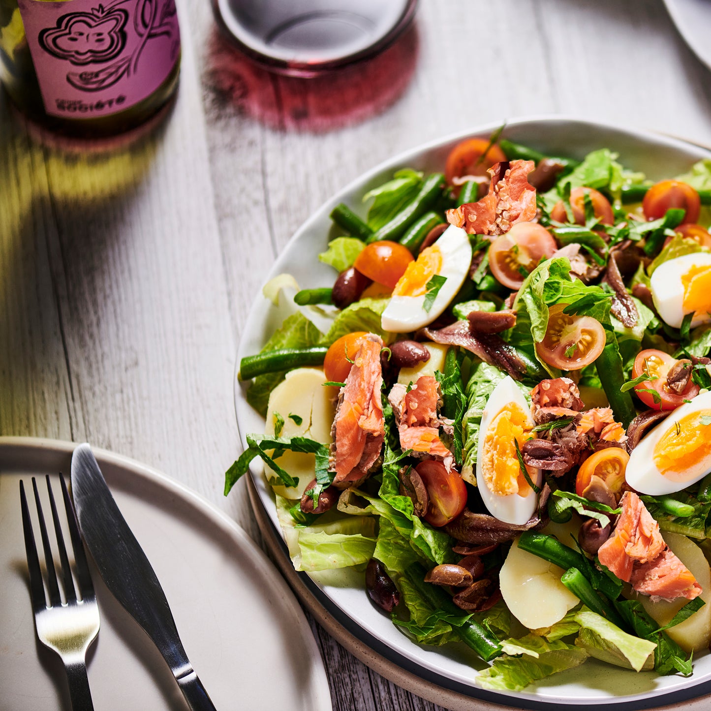 Salmon Nicoise Salad, Seed-Mustard Vinaigrette