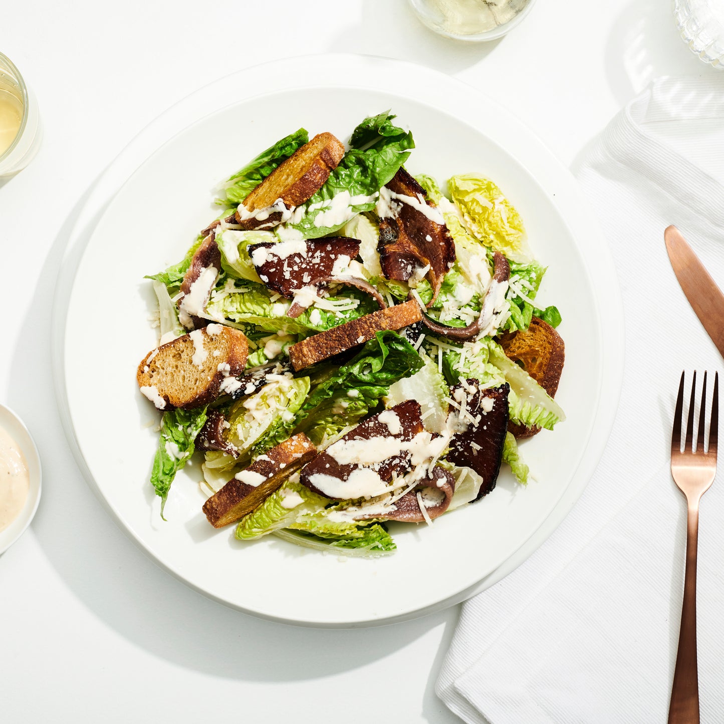 Poached Chicken & Kale Caesar Salad