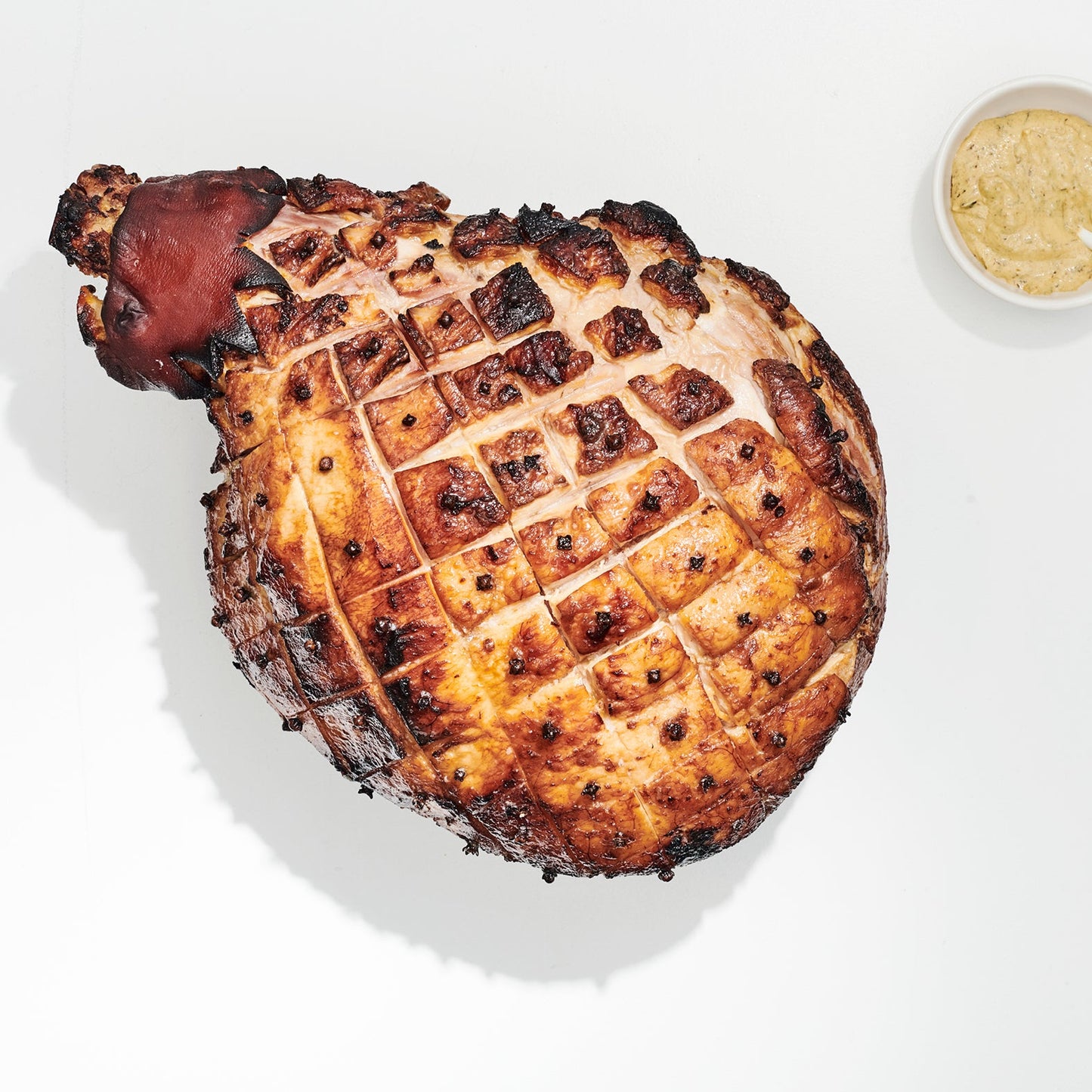 WHOLE WESTERN PLAINS FREE RANGE HAM, HONEY-MUSTARD GLAZE.